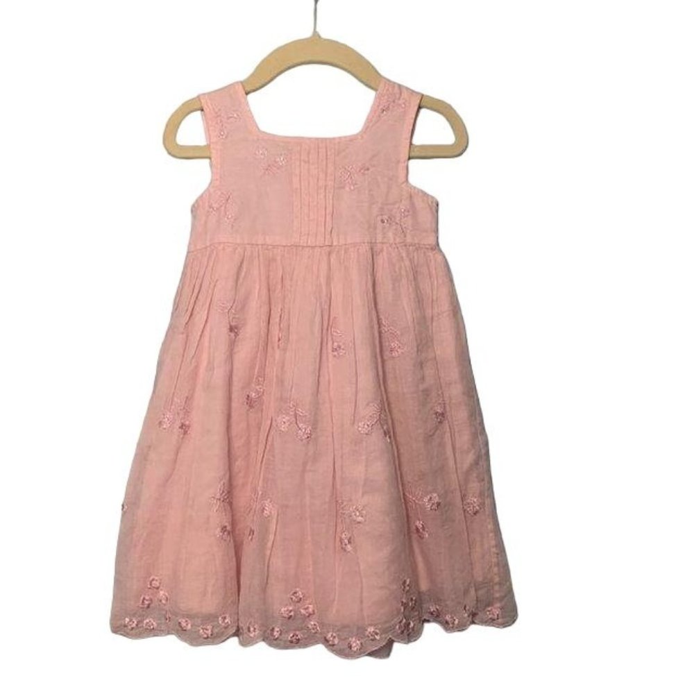 EARLY DAYS Girls Embroidered Dress 12-18 months Pink Scalloped Hem Toddler Girl